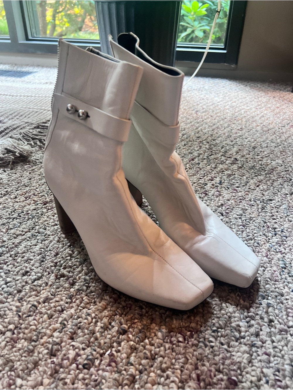 White leather Square-Toe Leather Ankle Boots